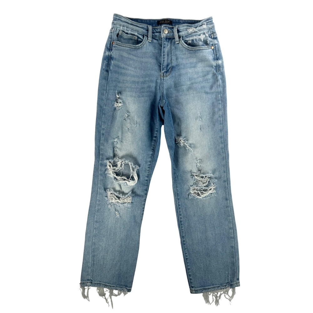 Judy Blue Distressed Straight Leg Jeans Womens Size 27‎ Blue distressed 90s boho